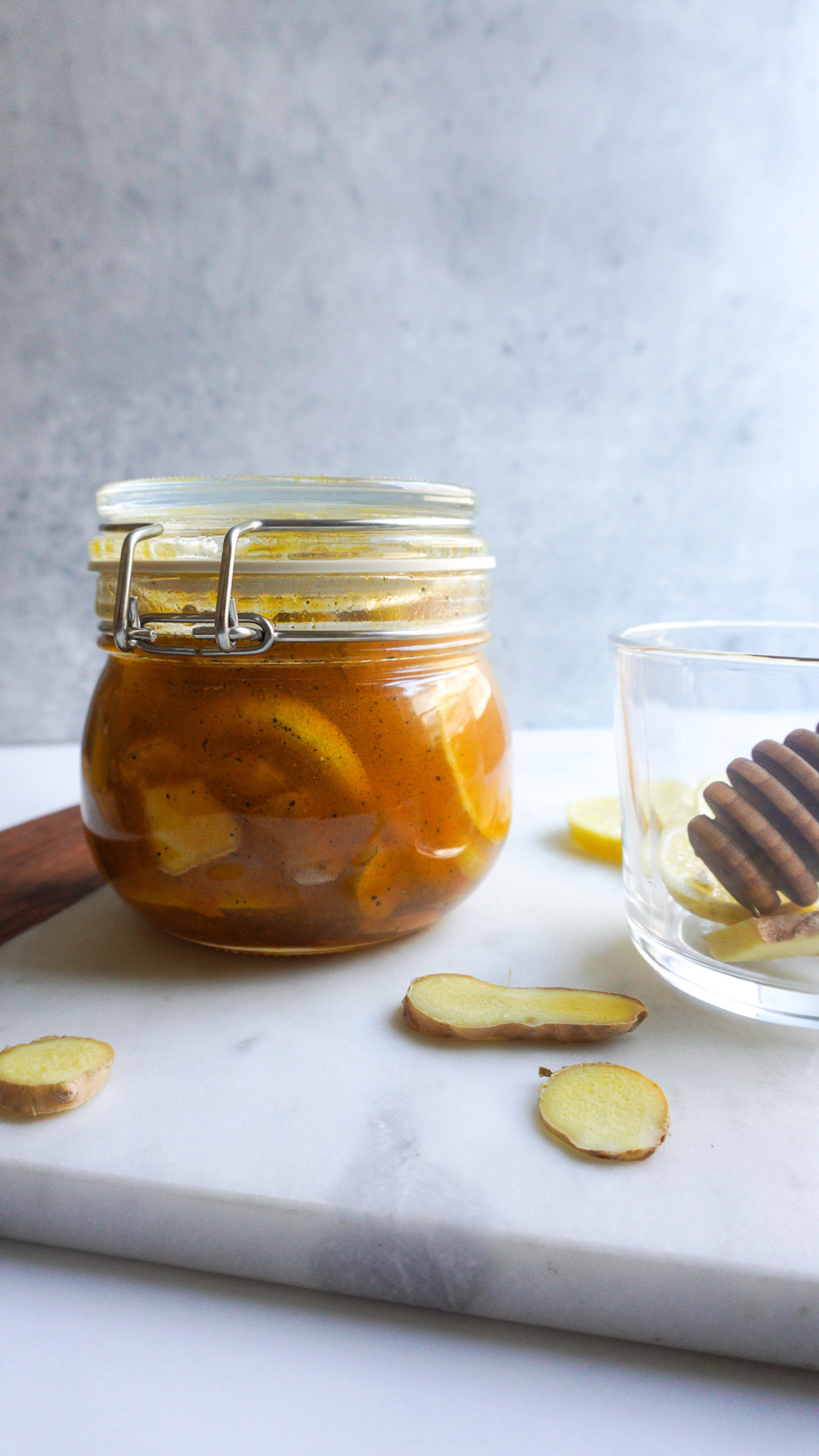 A jar of lemon ginger elixir