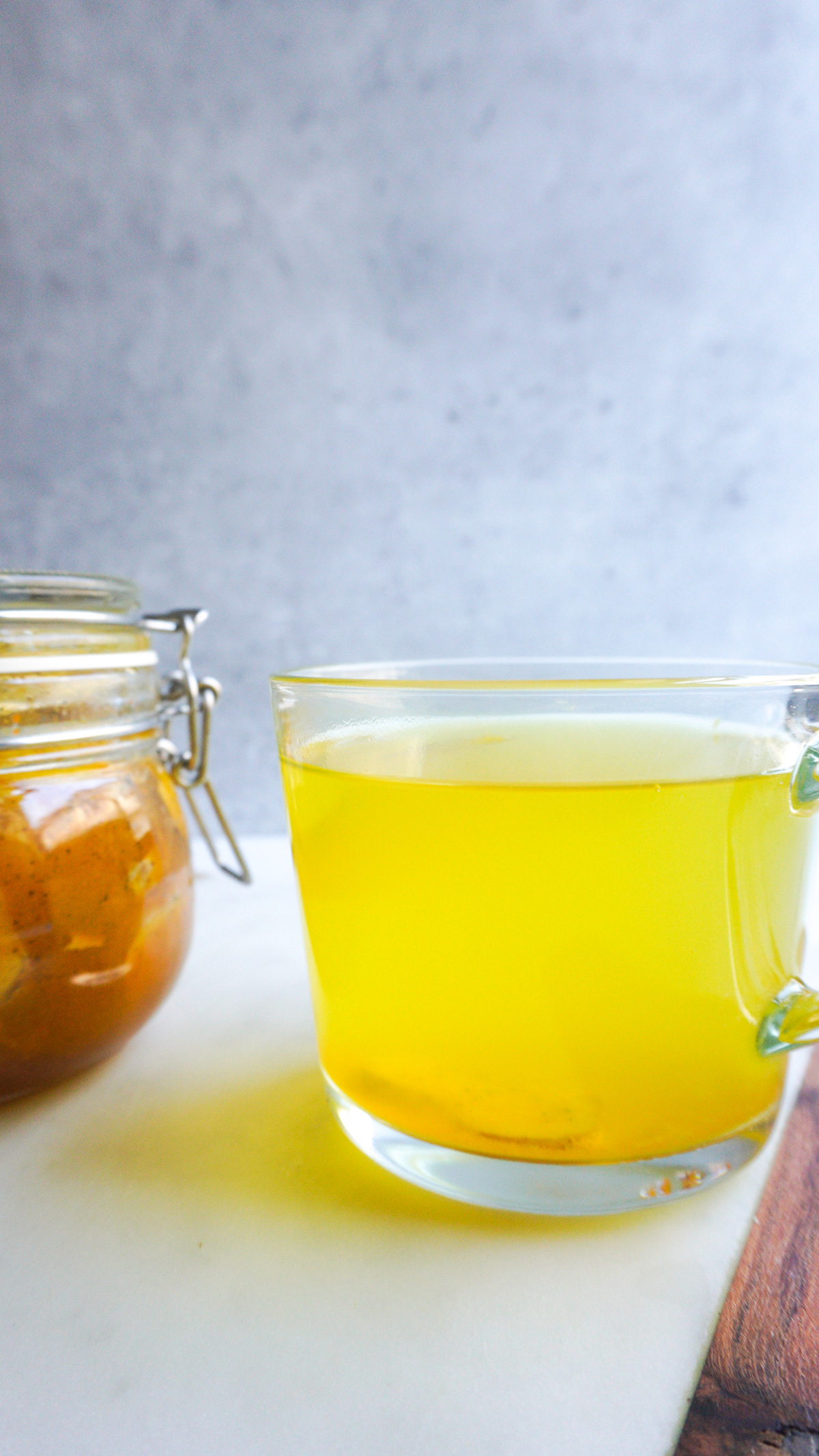 A clear cup of lemon ginger tea