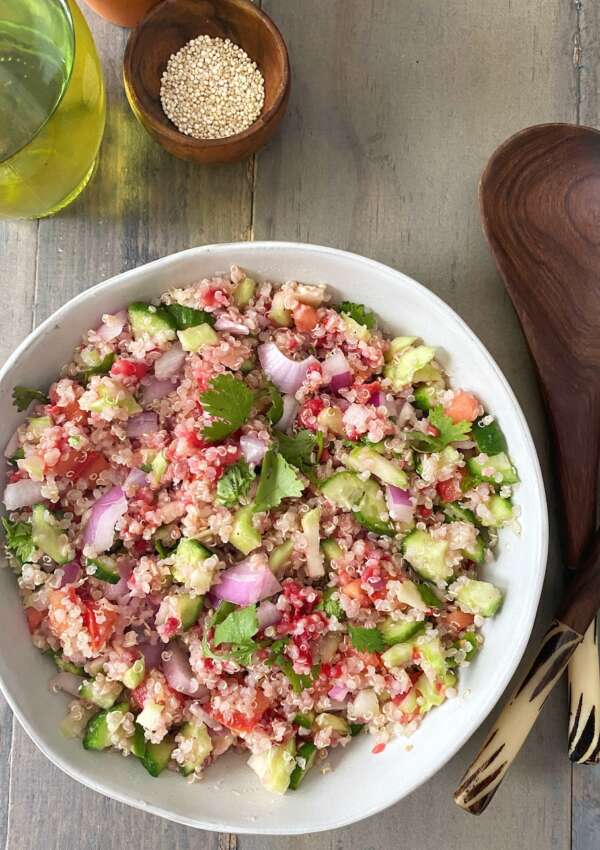 Quinoa, veggies in a bowl