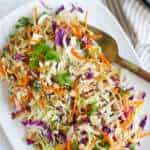 a flat lay of a platter with Thai salad and a serving fork