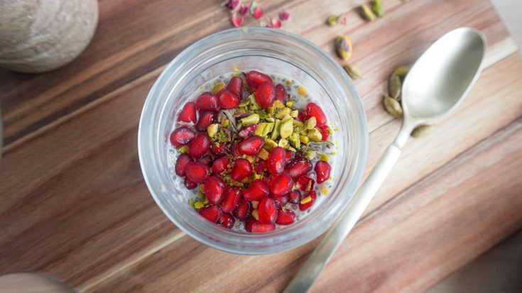 chia pudding in jar with toppings