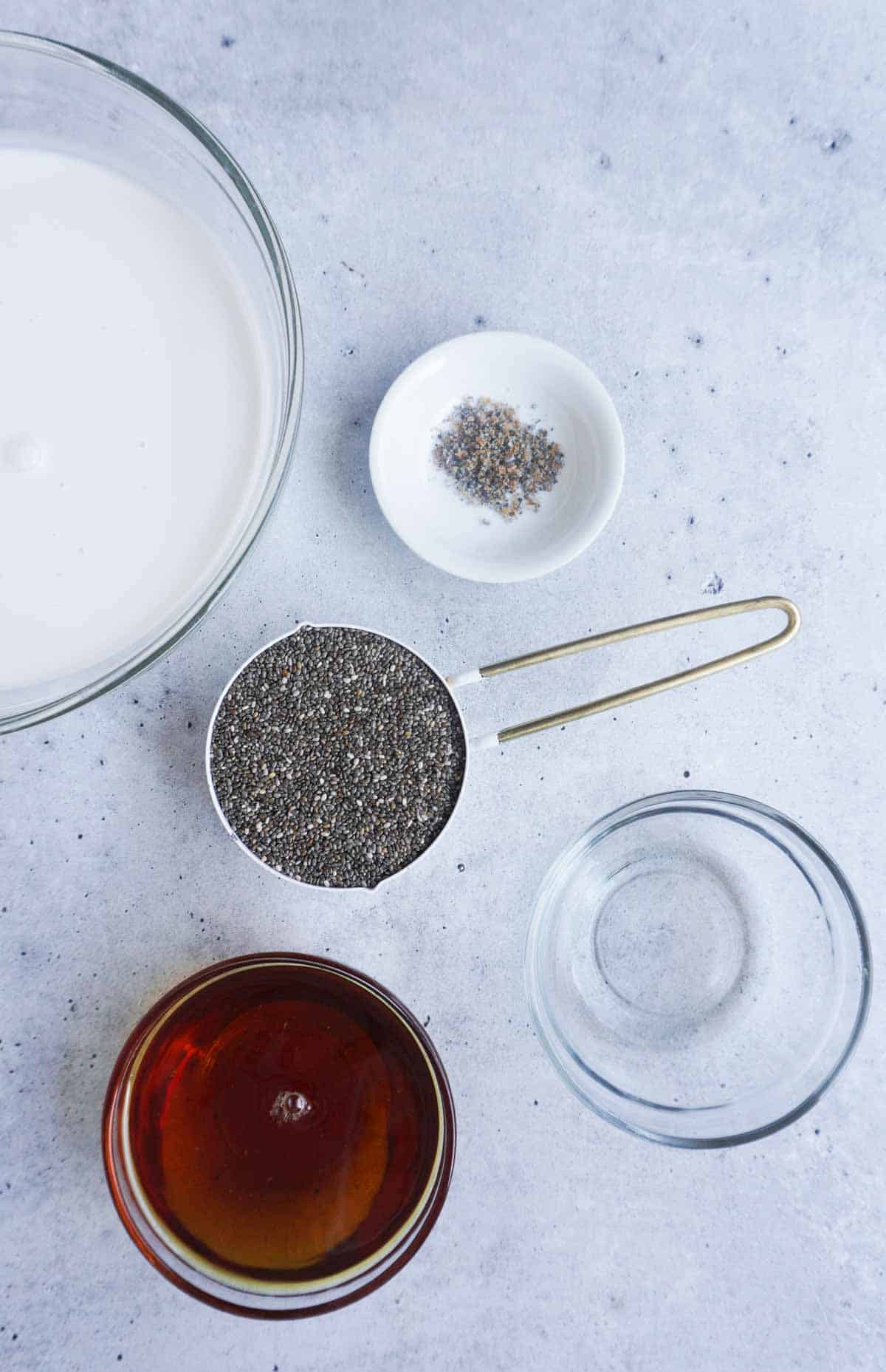 Flat lay of chia kheer ingredients