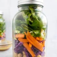 Salad layered in mason jar