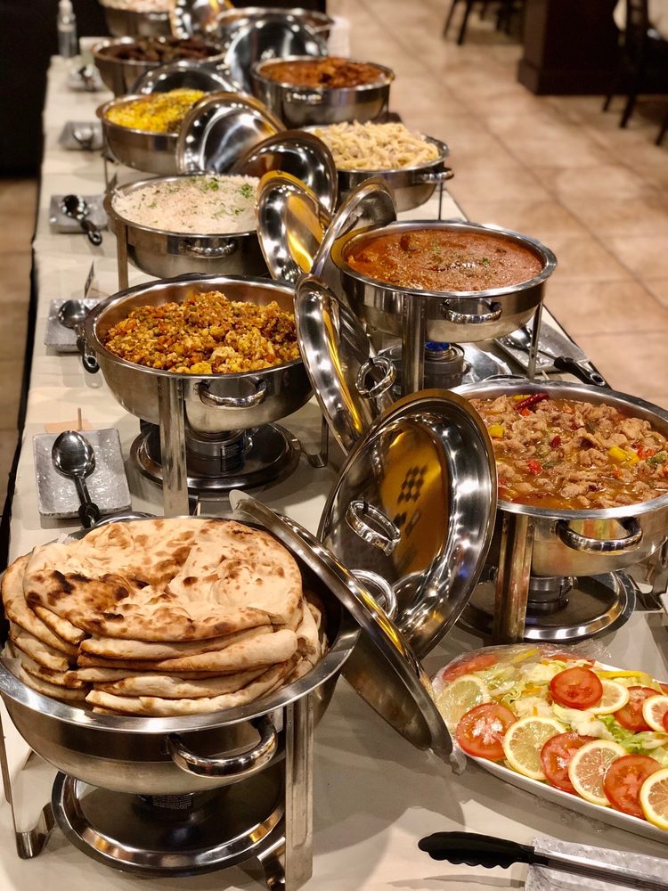 buffet table at Pakistani restaurant