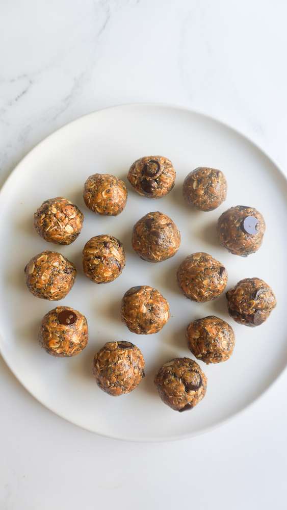 chocolate chip granola bites in serving platter