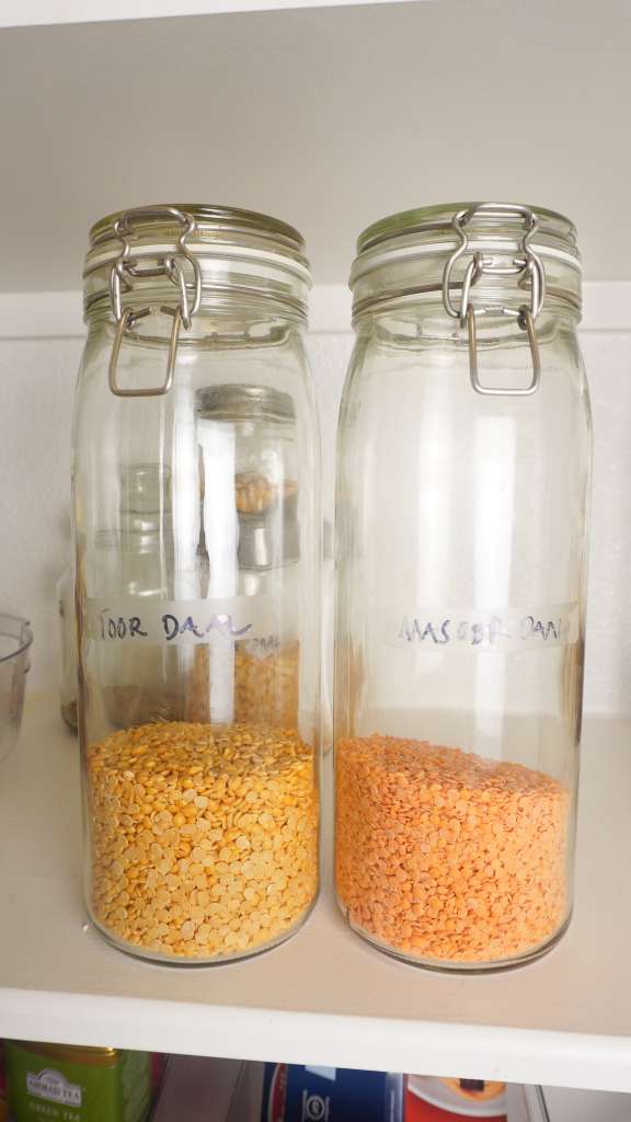 glass bottles with lentils