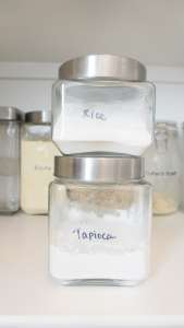clear glass jars with flours