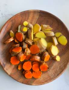 chopped turmeric and ginger root
