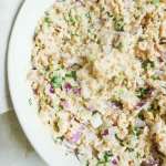 a bowl with tuna salad spread