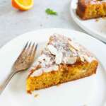 a slice of orange blossom cake with fork