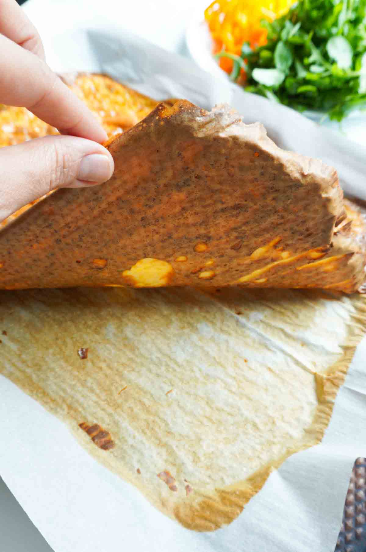 the underside of the cottage cheese flatbread