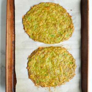2 slices of avocado bread on a sheet pan