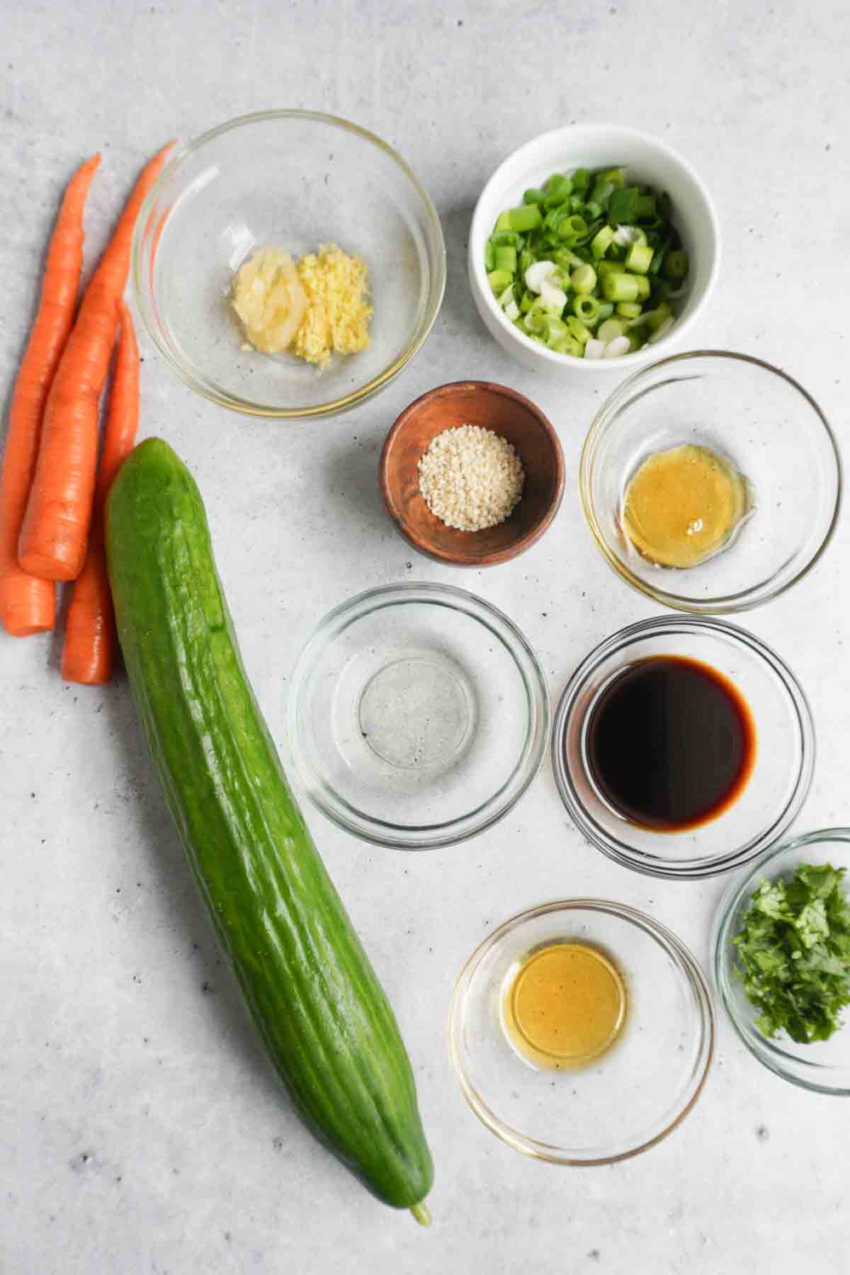 ingredients for carrot cucumber salad 