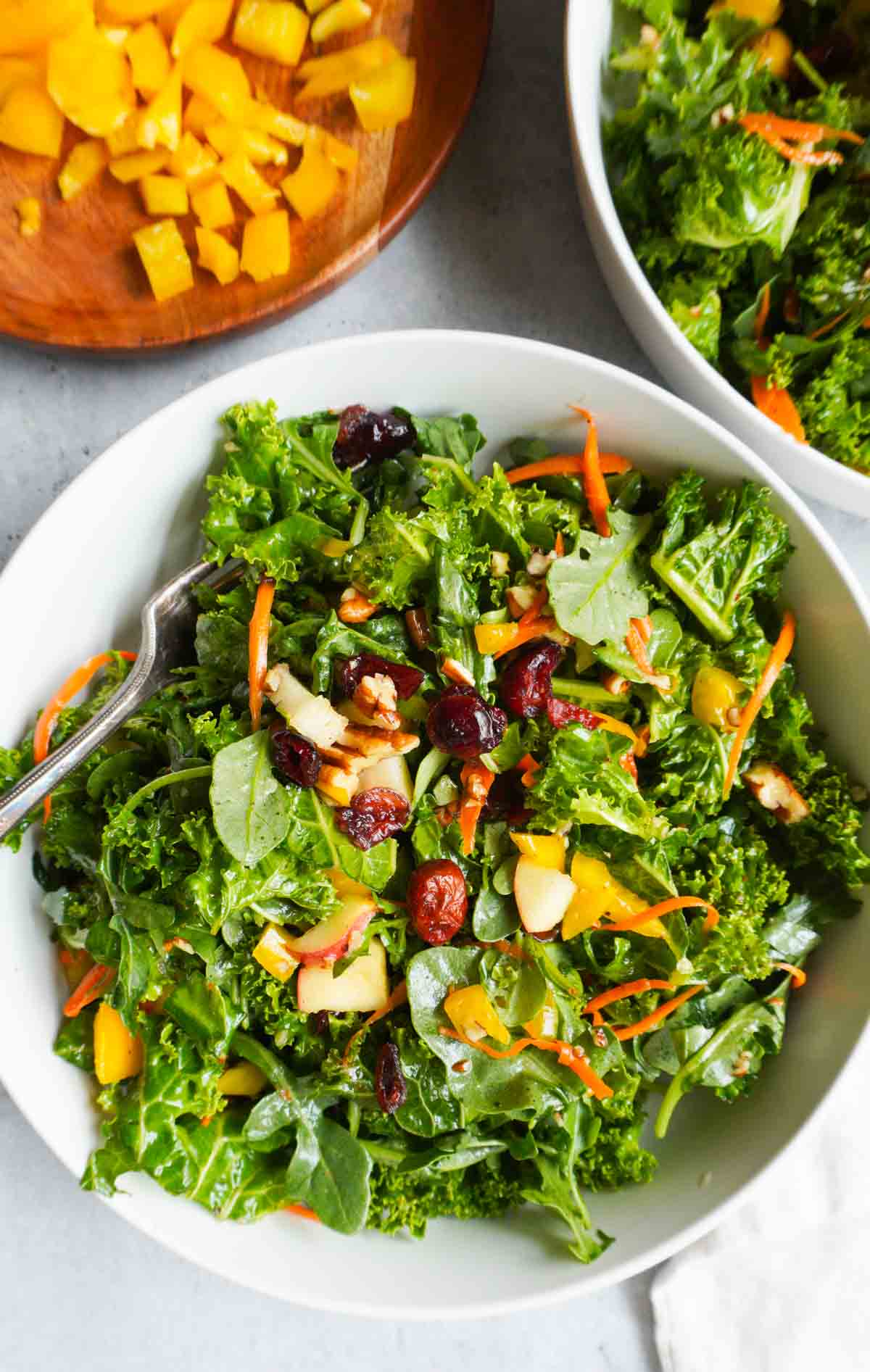 two bowls of winter kale salad