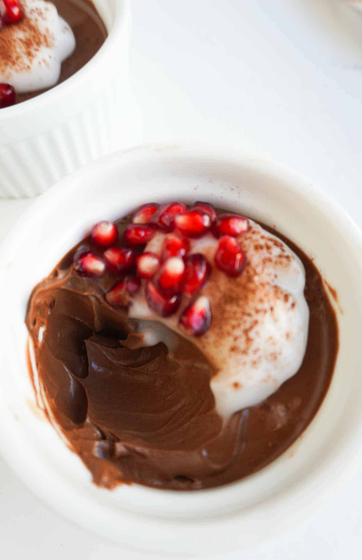 healthy vegan chocolate mousse in ramekin