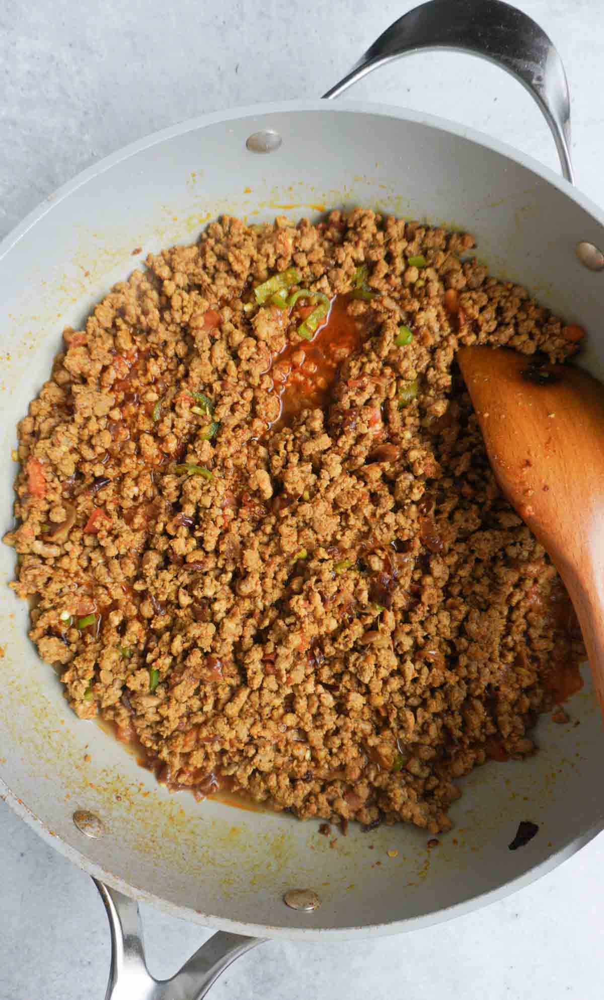 cooked keema curry  in pan