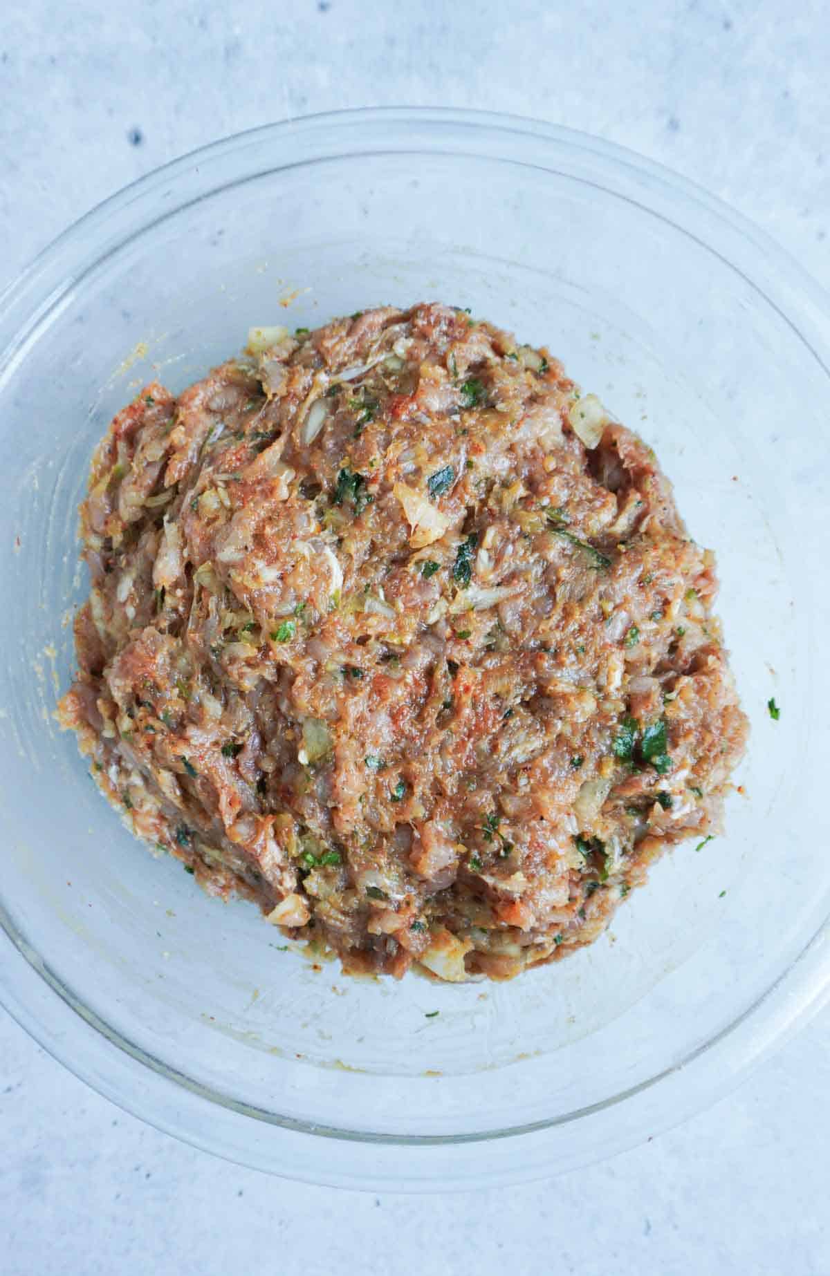 chicken seekh kabab mixture in a bowl