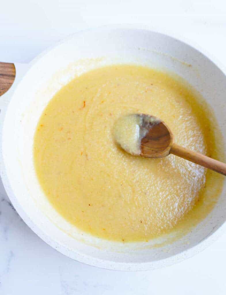 almond halwa in a pan