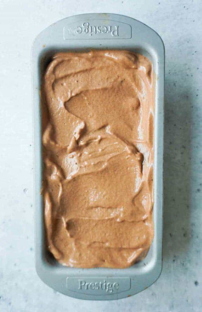 banana chocolate nice cream in a loaf pan