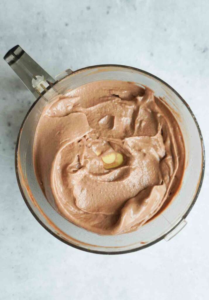 banana and cocoa processed in a food processor