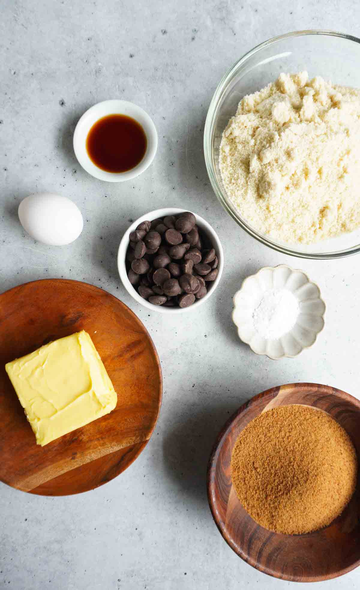 Ingredients for the chocolate chip cookie cake.